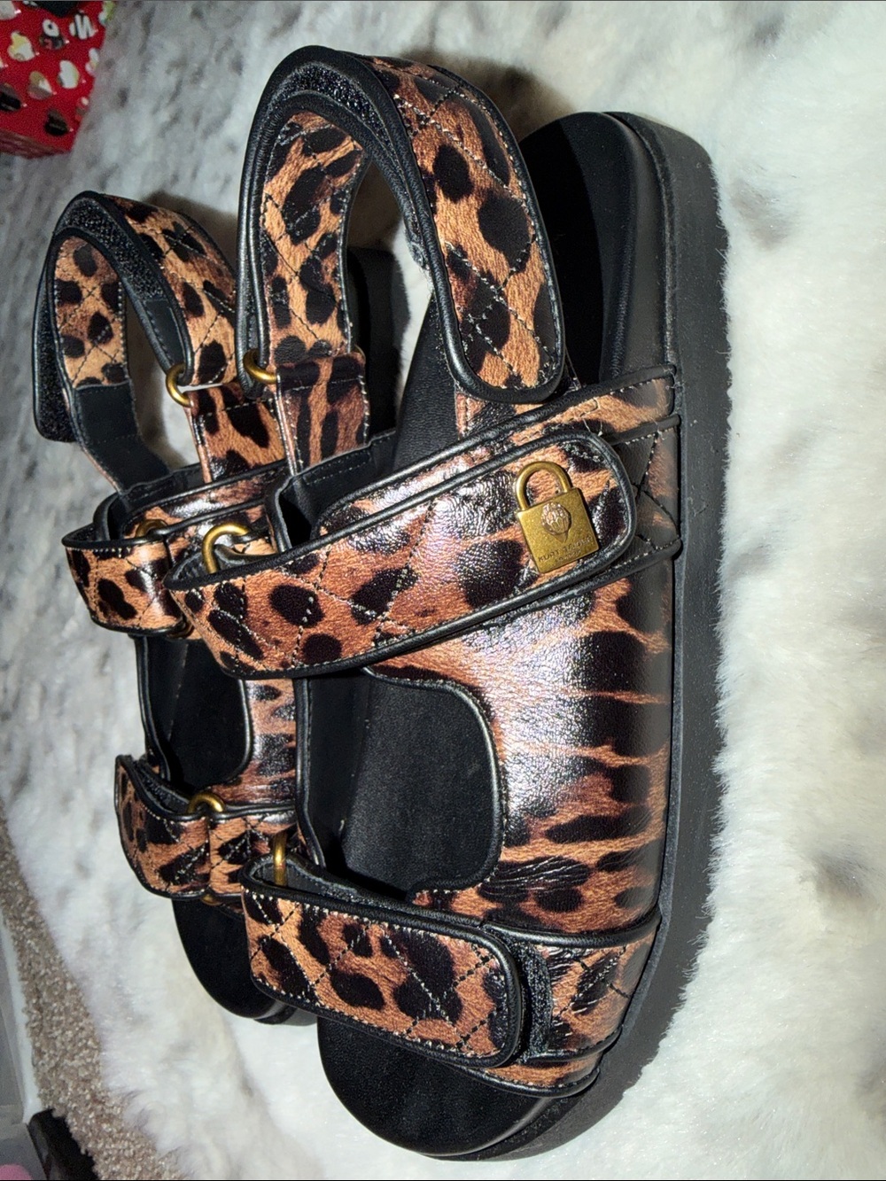 Kurt Geiger Leopard Print Double-Strap Platform Sandals - Black/Brown
